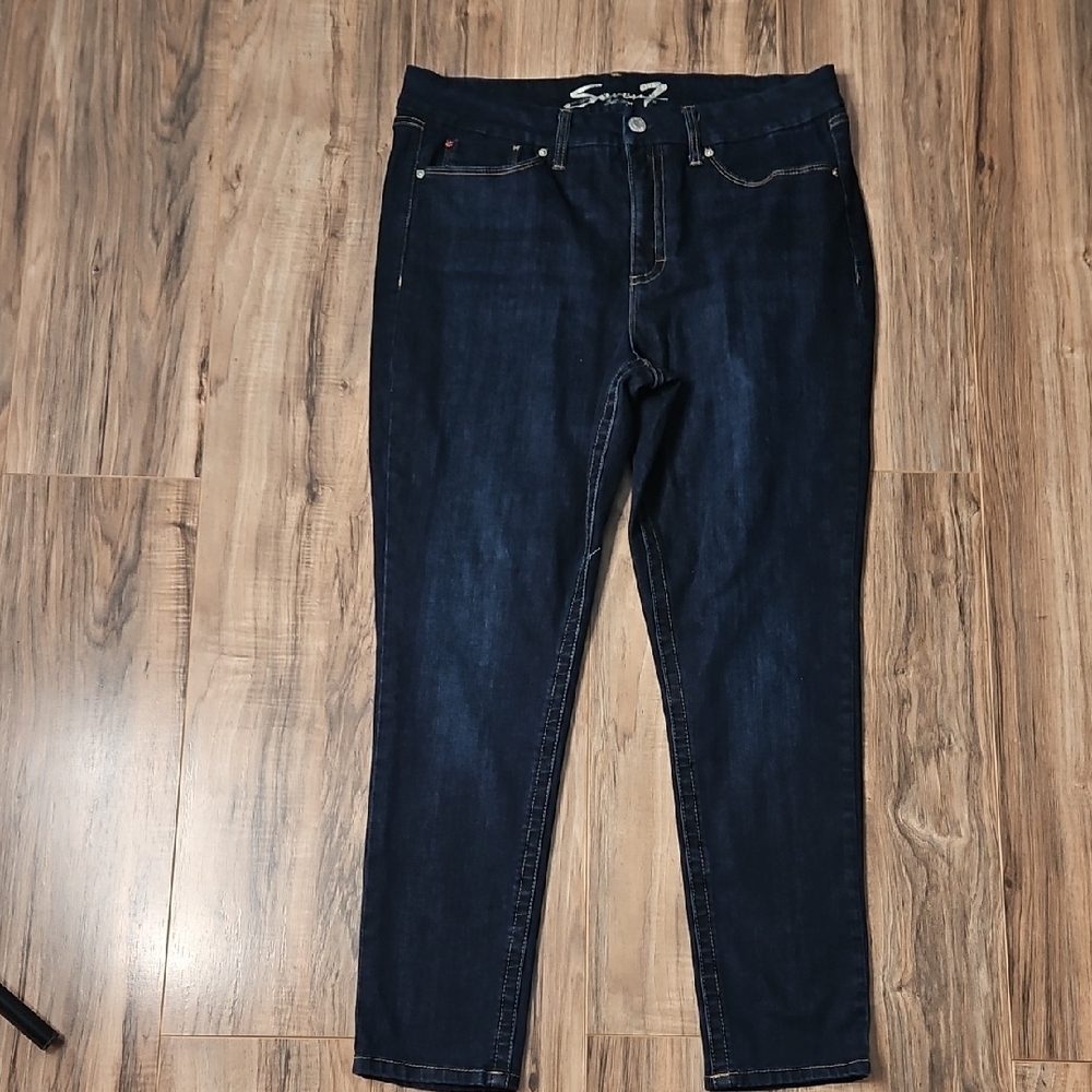 Seven7 Women’s Dark Blue Tummyless High rise Skinny Denim Jeans 16 - Picture 4 of 10